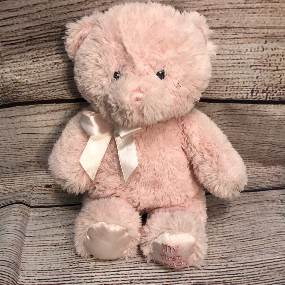 Baby Gund MY FIRST TEDDY Plush Bear Pink Stuffed Animal 11” Bow